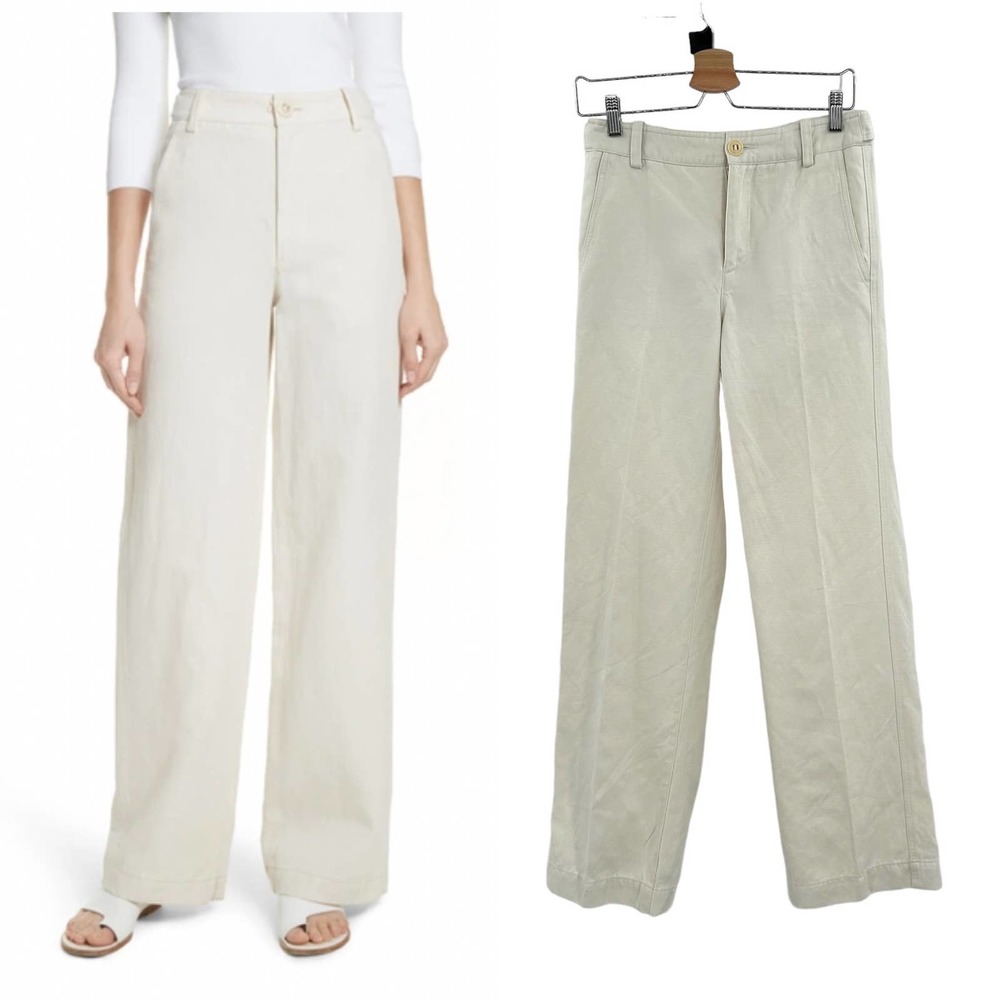 VINCE Linen And Cotton-blend Wide-leg Pants in Beige  / White Size 4